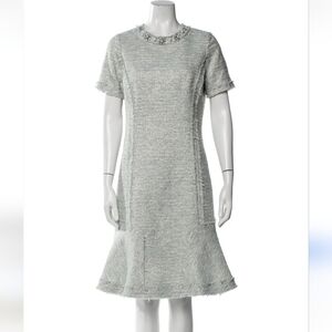 Teri Jon Blue Metallic Sheath Midi Dress Crew Neck. Size 2